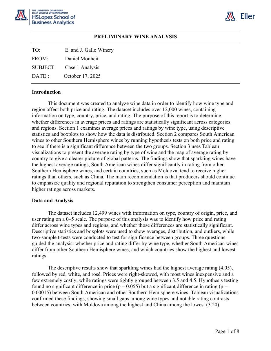 Wine Price & Rating Analysis — first page
